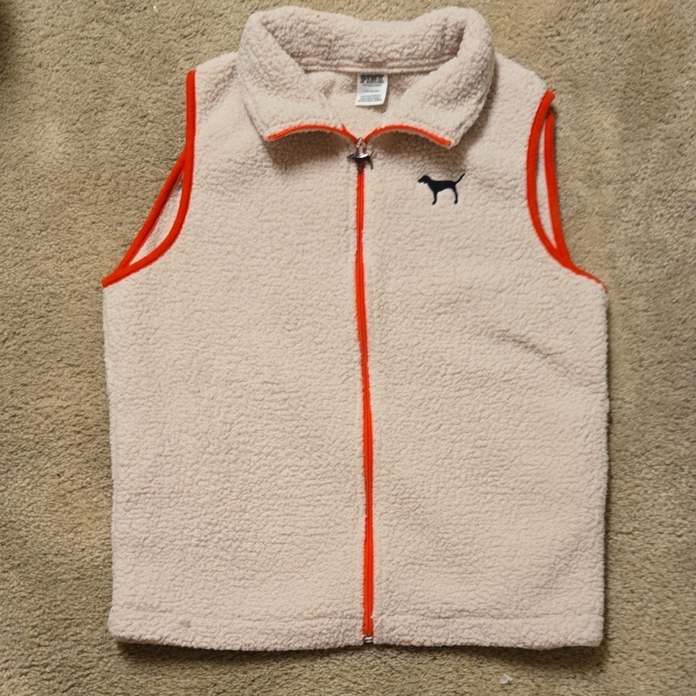 PINK Victoria's Secret Cream Sherpa Vest with Rer Trim